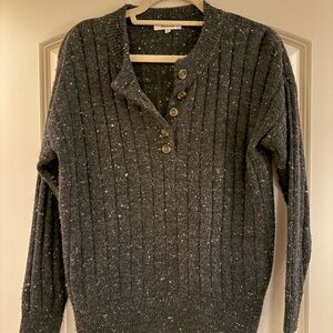 Madewell Speckled Grey Henley Sweater, Size Small